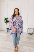 Load image into Gallery viewer, SP24- Fabled in Floral Draped Peplum Top in Blue
