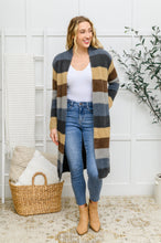 Load image into Gallery viewer, Fuzzy Longline Cardigan In Blue &amp; Cocoa
