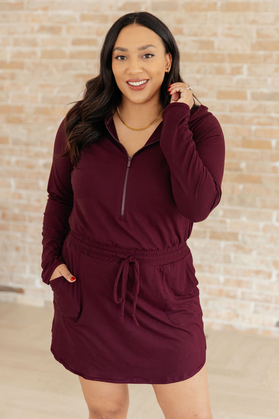 RAE MODE- Getting Out Long Sleeve Hoodie Romper in Maroon