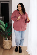 Load image into Gallery viewer, Happier Now Henley Hoodie in Burgundy (Reg &amp; Curvy)
