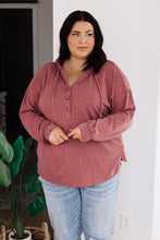Load image into Gallery viewer, Happier Now Henley Hoodie in Burgundy (Reg &amp; Curvy)
