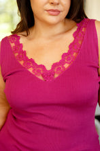 Load image into Gallery viewer, BIBI- I Can Love You Better Lace Trim Tank in Berry
