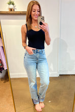 Load image into Gallery viewer, JB Miranda High Rise Plaid Cuff Vintage Straight Jeans
