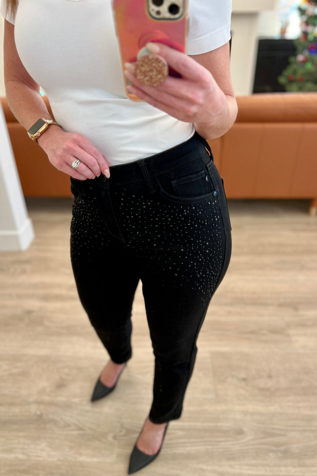 JUDY BLUE- Reese Rhinestone Slim Fit Jeans in Black