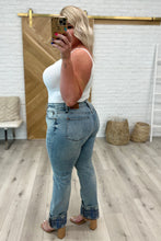 Load image into Gallery viewer, JB Miranda High Rise Plaid Cuff Vintage Straight Jeans
