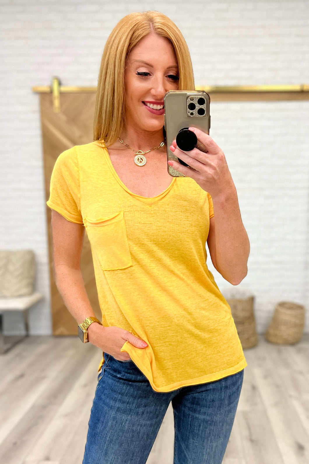 SP24- Melange Burnout V-Neck T-Shirt in Yellow Gold (Reg & XL)