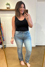 Load image into Gallery viewer, JB Miranda High Rise Plaid Cuff Vintage Straight Jeans
