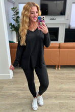 Load image into Gallery viewer, RESTOCKED!! Buttery Soft V-Neck Long Sleeve Loungewear Set in Black (Reg &amp; Curvy)
