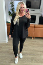 Load image into Gallery viewer, RESTOCKED!! Buttery Soft V-Neck Long Sleeve Loungewear Set in Black (Reg &amp; Curvy)
