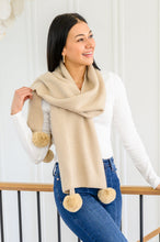 Load image into Gallery viewer, W23 Knitted Fuzzy Pom Pom Scarf In Beige

