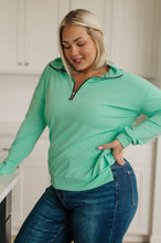 Load image into Gallery viewer, Let Me Think On It Half Zip Pullover in Mint (Reg &amp; Curvy)
