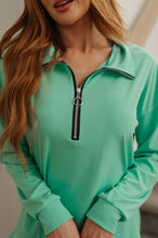 Load image into Gallery viewer, Let Me Think On It Half Zip Pullover in Mint (Reg &amp; Curvy)
