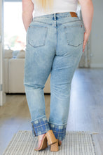 Load image into Gallery viewer, JB Miranda High Rise Plaid Cuff Vintage Straight Jeans
