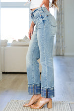 Load image into Gallery viewer, JB Miranda High Rise Plaid Cuff Vintage Straight Jeans

