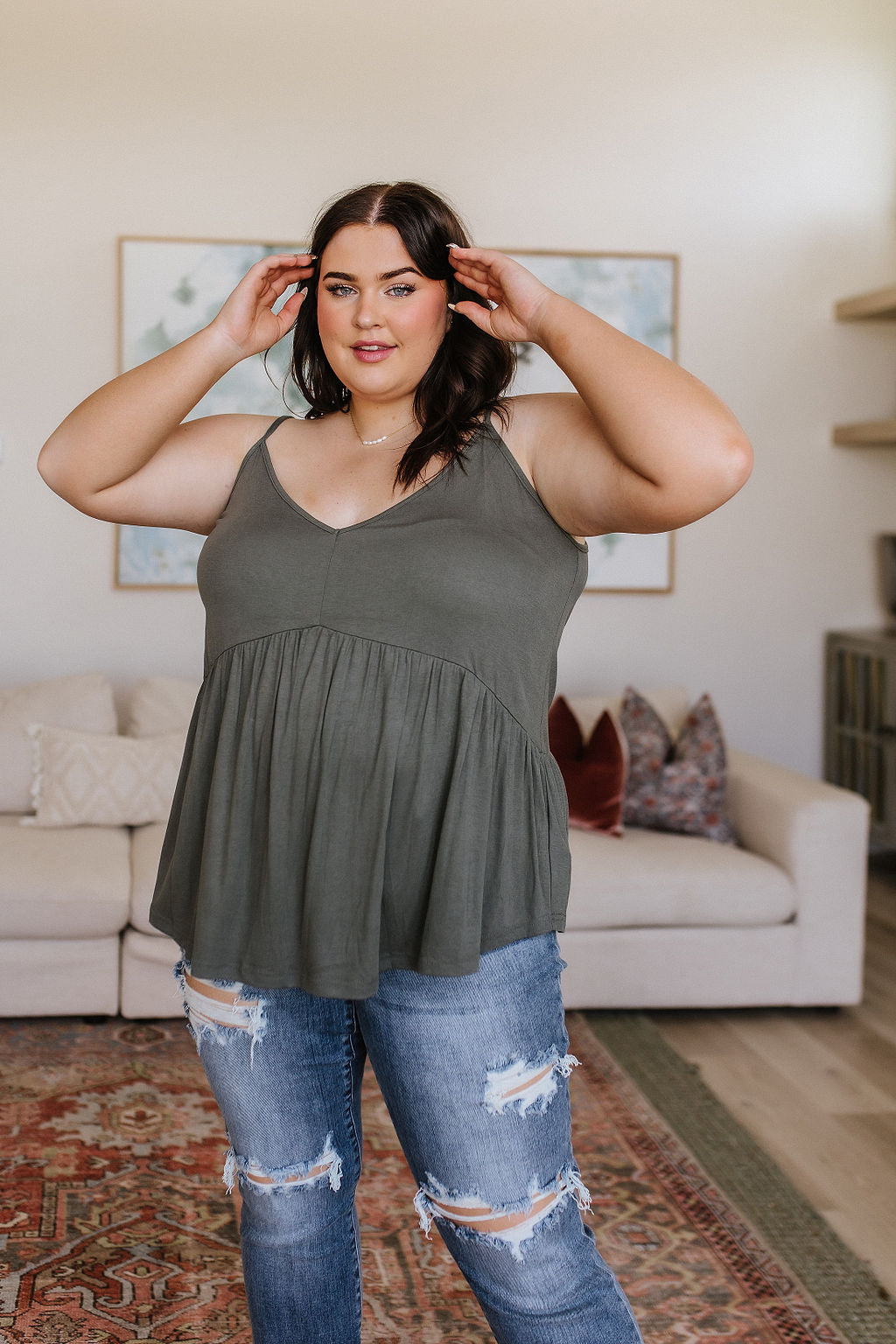 SP24- Never Not Loving V-Neck Cami in Gray Green