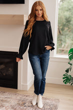 Load image into Gallery viewer, SP24- Peaceful Moments Smocked Sleeve Blouse in Black (Reg &amp; Curvy)
