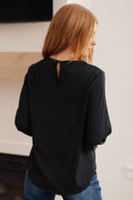 Load image into Gallery viewer, SP24- Peaceful Moments Smocked Sleeve Blouse in Black (Reg &amp; Curvy)
