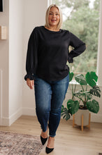 Load image into Gallery viewer, SP24- Peaceful Moments Smocked Sleeve Blouse in Black (Reg &amp; Curvy)
