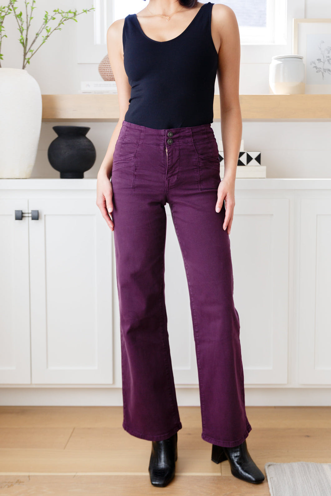 MICA-  Petunia High Rise Wide Leg Jeans in Plum