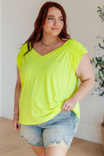 Load image into Gallery viewer, DEAR SCARLETT- Ruched Cap Sleeve Top in Neon Green
