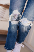 Load image into Gallery viewer, Suki Mid Rise Sequin Patch Tapered Jeans by Risen (Sizes 1 - 3XL)
