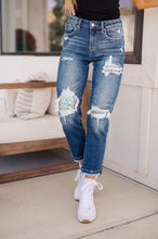 Load image into Gallery viewer, Suki Mid Rise Sequin Patch Tapered Jeans by Risen (Sizes 1 - 3XL)
