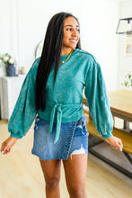 Load image into Gallery viewer, W23 Tied Up In Cuteness Mineral Wash Sweater in Teal
