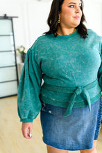 Load image into Gallery viewer, W23 Tied Up In Cuteness Mineral Wash Sweater in Teal
