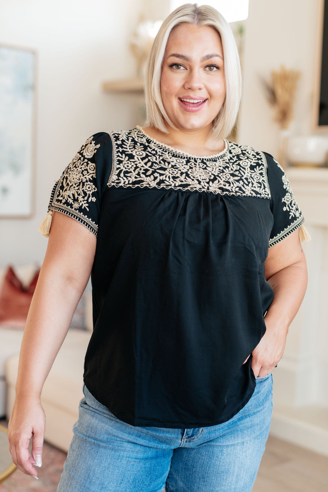 SP24- SAVANNA JANE- Try Again Embroidered Top