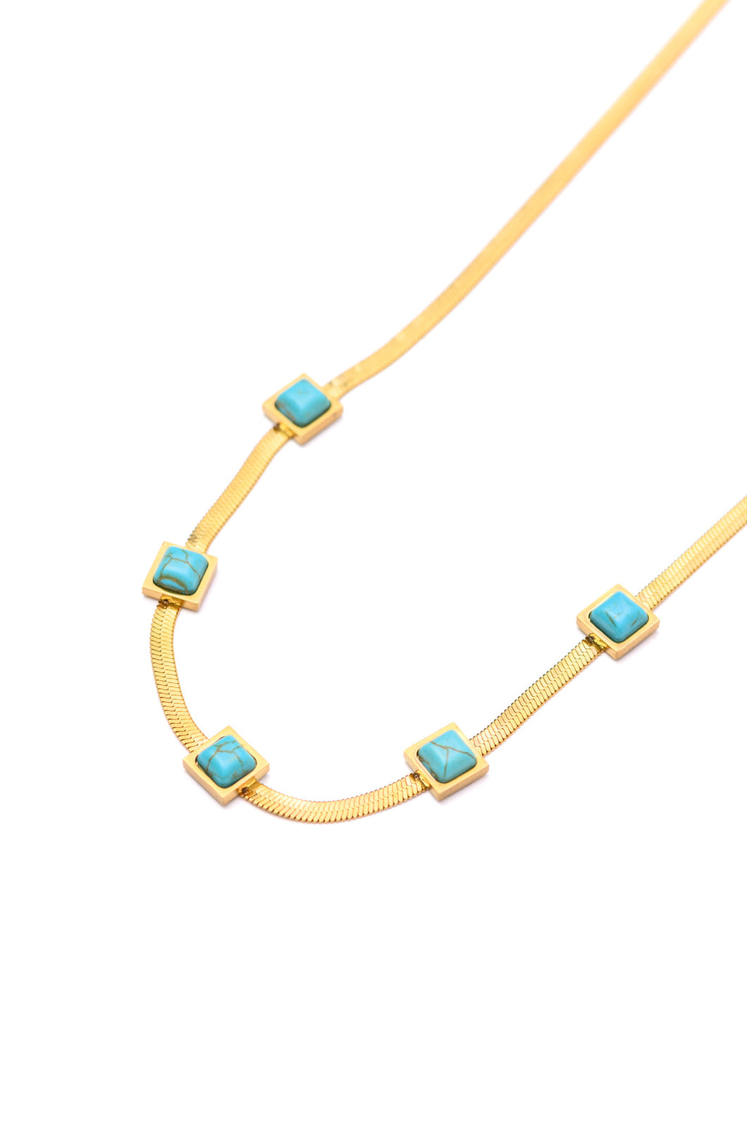 Waterproof, No Tarnish, Turquoise Squares Necklace