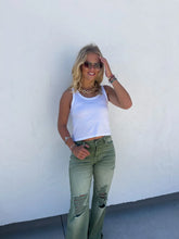 Load image into Gallery viewer, PREORDER: TALL Blakeley Distressed Jeans In Olive and Camel TALL Inseam Ends 8/15
