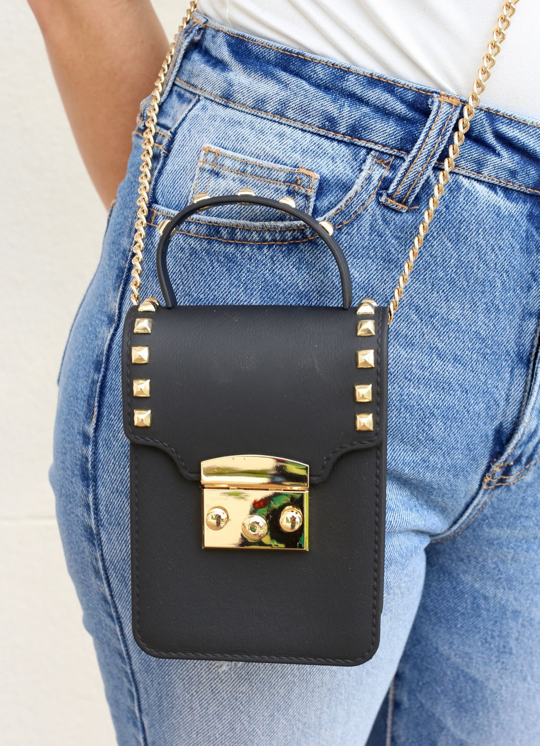 Chic Midnight Black Studded Crossbody